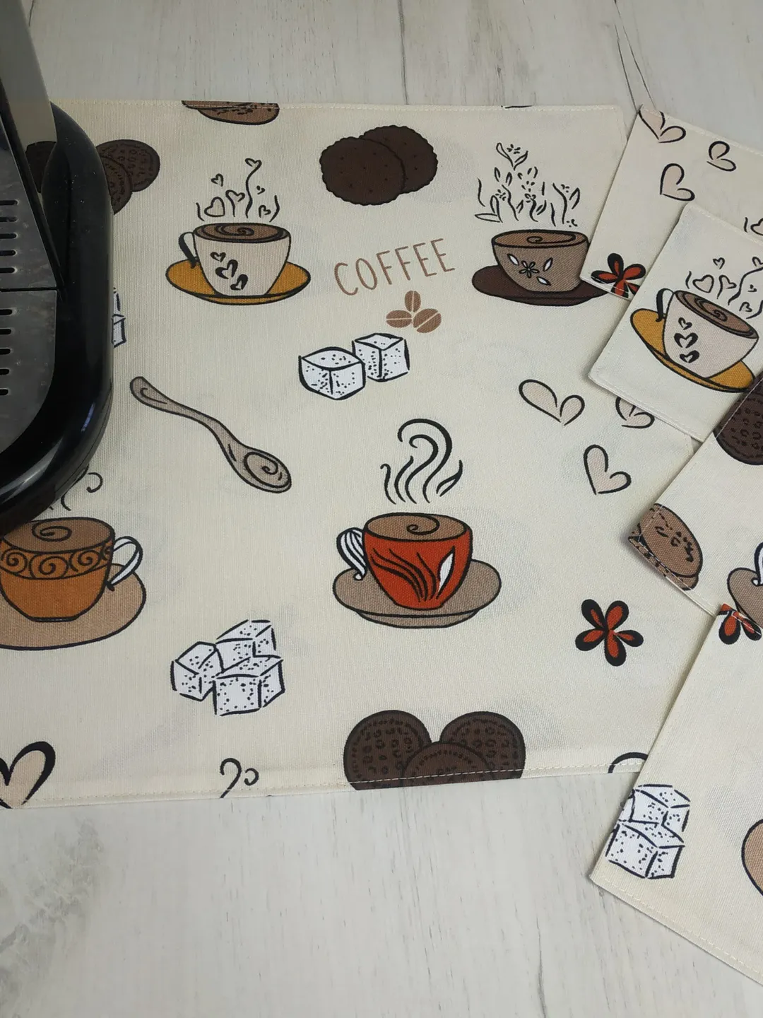 Coffee desk mat and cup coasters, coffee decor, coffee gift set ...