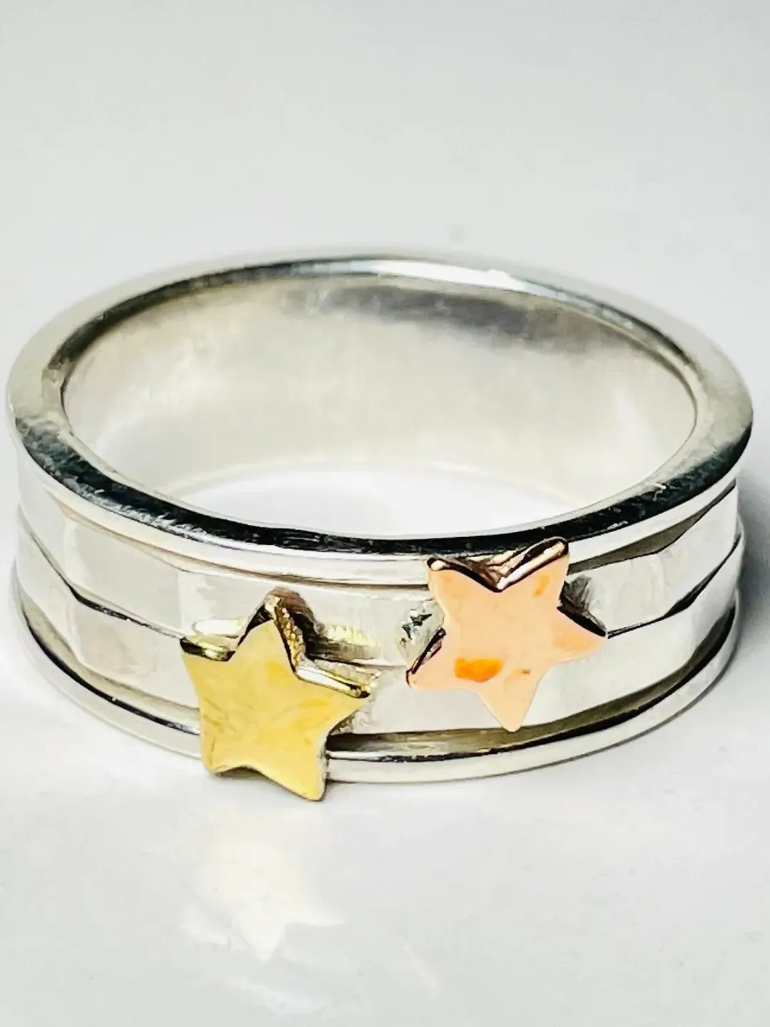 Star Spinner Ring, Sterling Silver Ring, Handmade Ring, Meditation Ring, Yoga Ring, Artisan Ring, Band Ring, Wide Band Ring, Spinner Ring