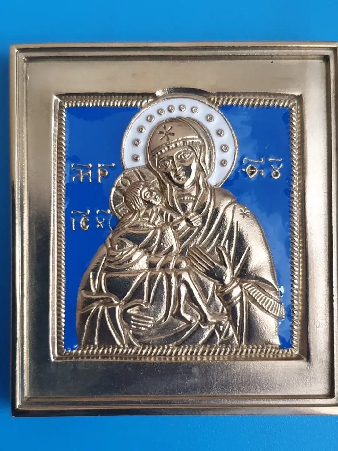 Icon of the Mother of God of Saint Theodore | brass icon colorful enamel | copy of an ancien icon 19 c. | Orthodox store