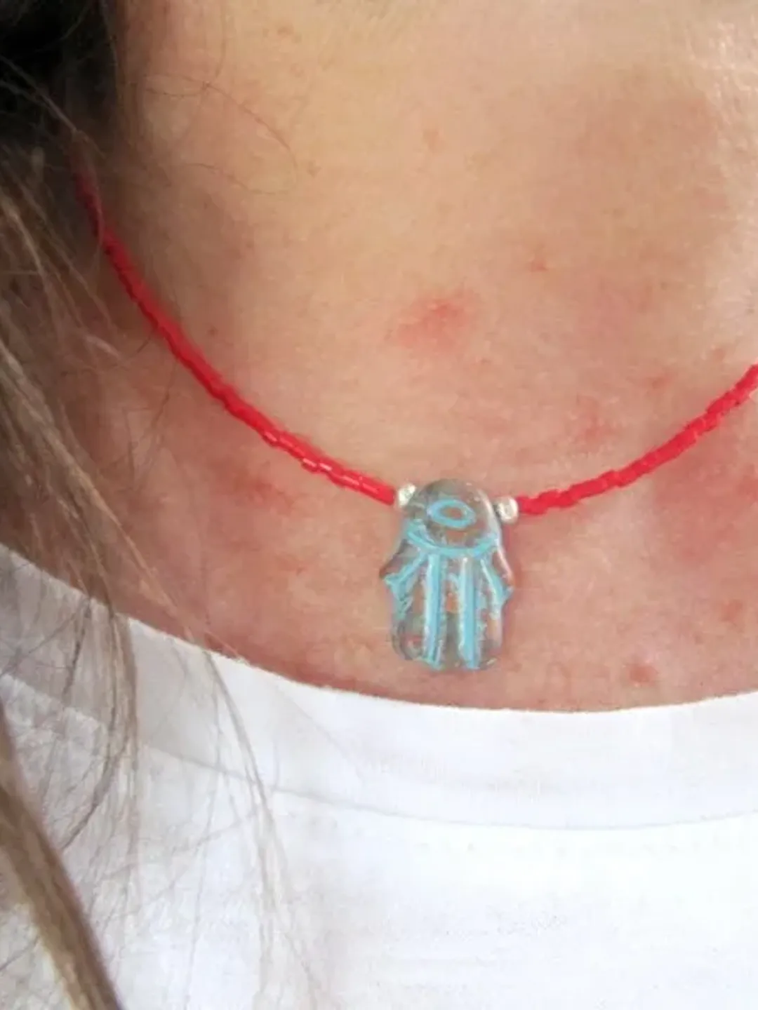 Necklace Hamsa / Fatima's hand, adjustable necklace, Stone pendant, boho necklace red, hippie chain Ibiza style, gift for women, miyukki
