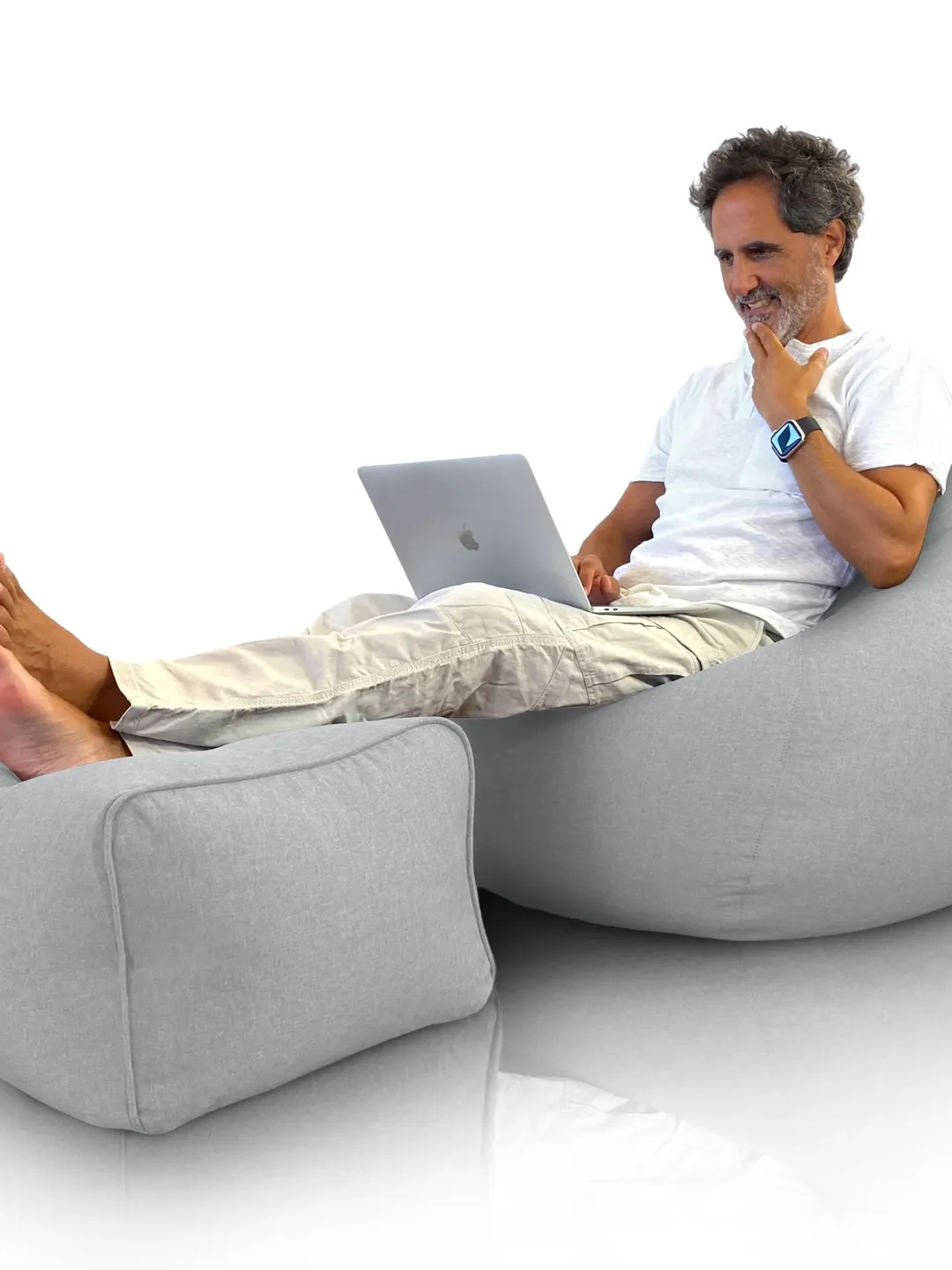 Puff with padding included and footrest - Giant Bean Bag of exclusive design for Salon - Youth Pouf XXL Light Grey