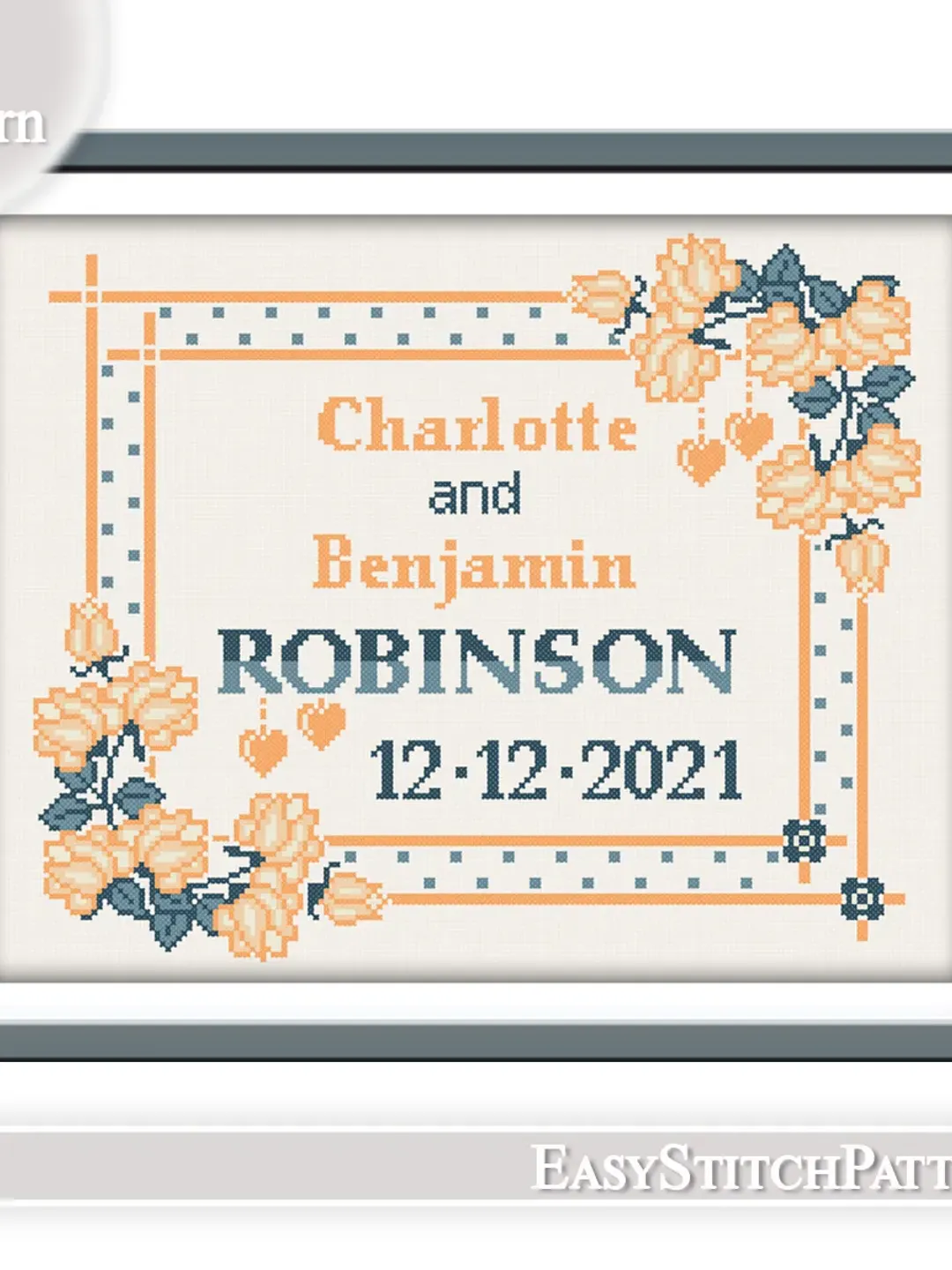 Wedding cross stitch pattern. DIY. Border cross stitch. Anniversary. Floral frame cross stitch.