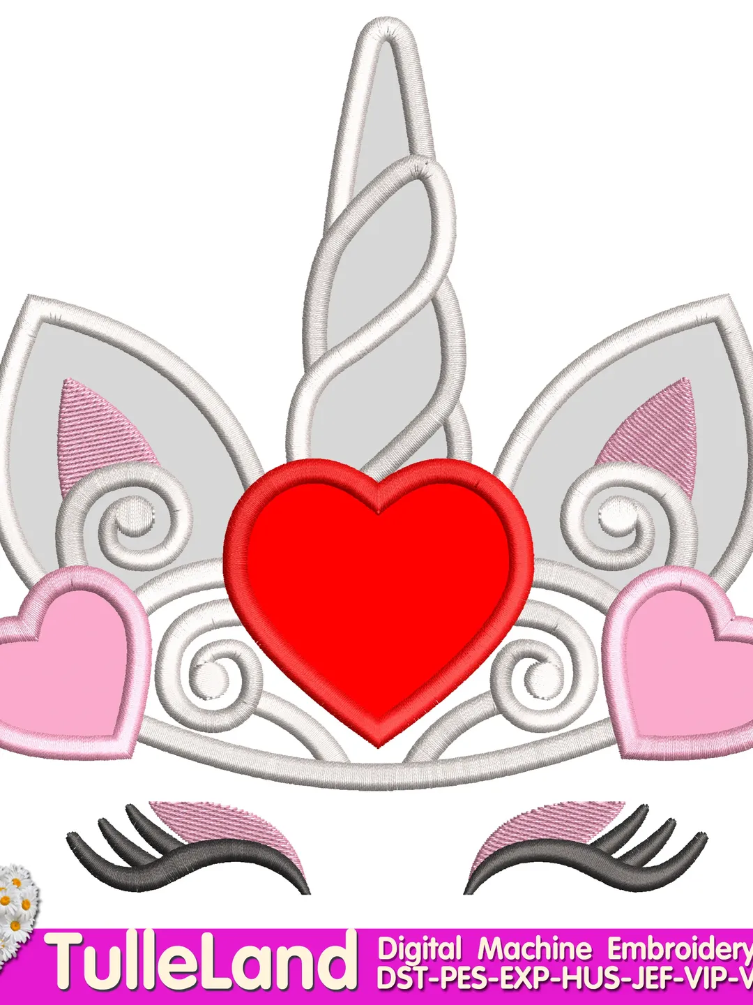 Crown princess Valentine Unicorn Design applique for Machine Embroidery
