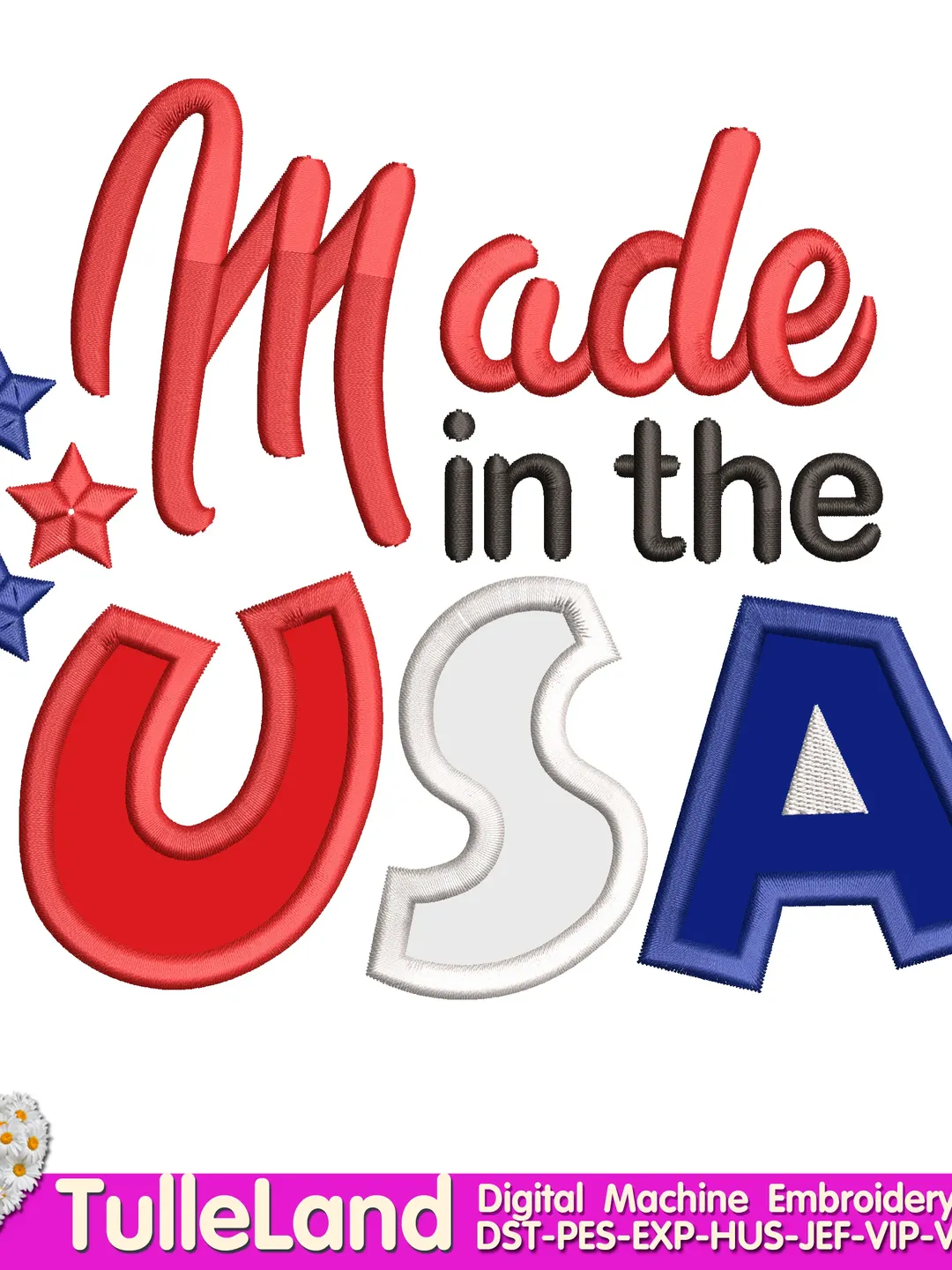 Made in the USA Patriotic Star applique Machine embroidery design