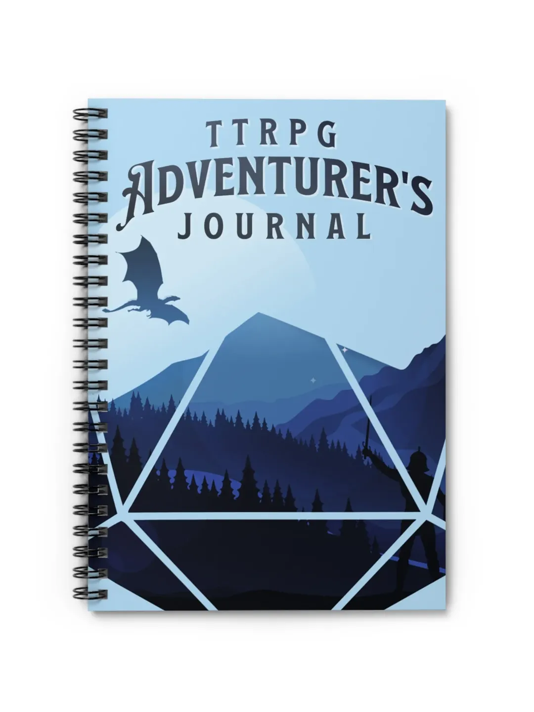 Blue Polyhedral Dragon Landscape Spiral Notebook - Ruled Line | TTRPG Journal, Tabletop Roleplaying Logbook, Notebook for DnD & Pathfinder
