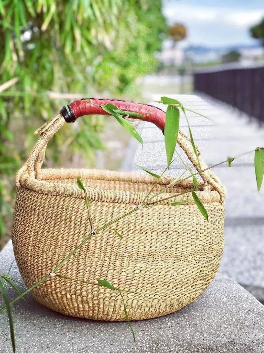 African Bolga Woven Market Basket, Fruit Gathering Basket, Harvest Basket