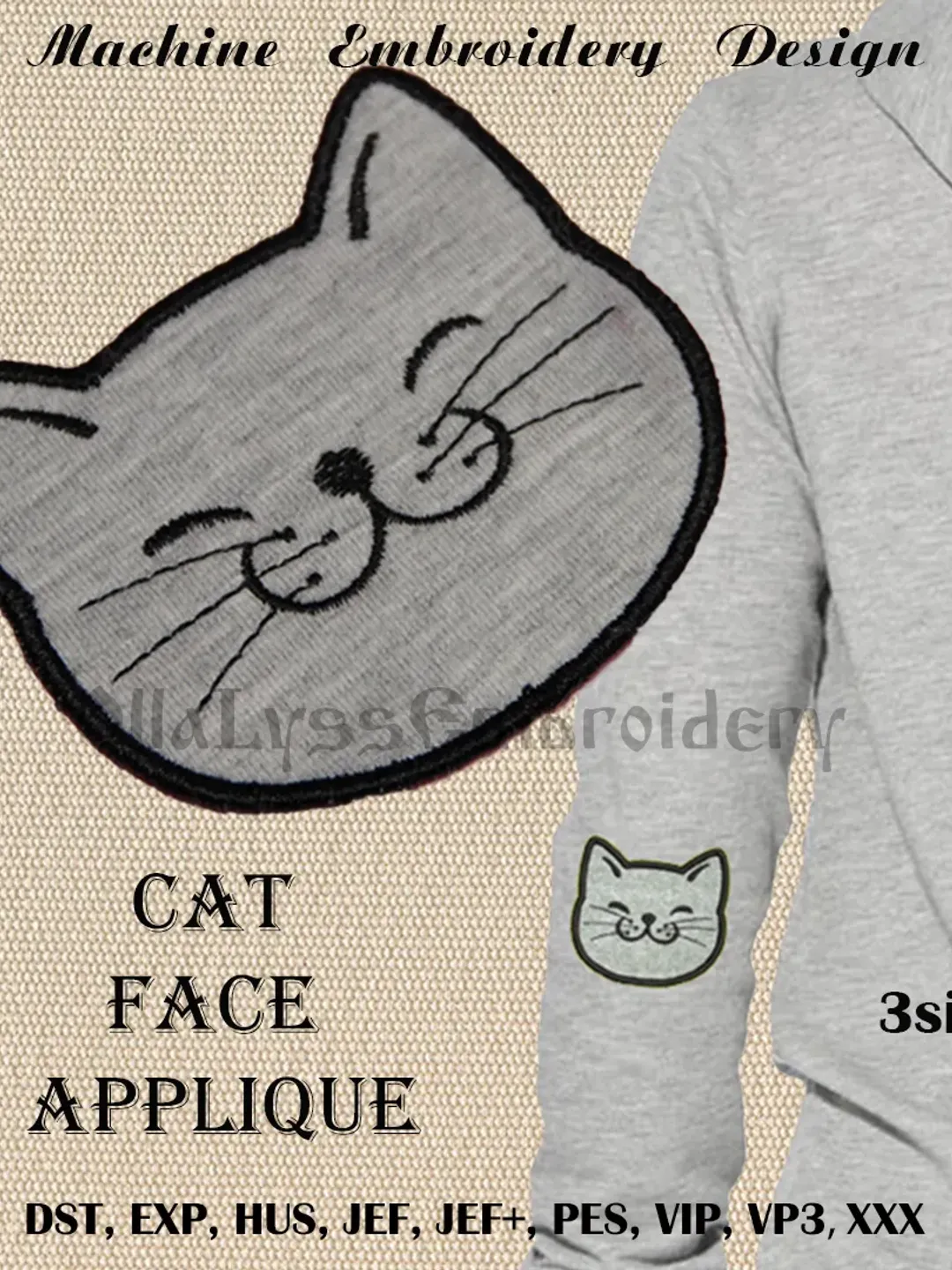 Cat face applique machine embroidery design