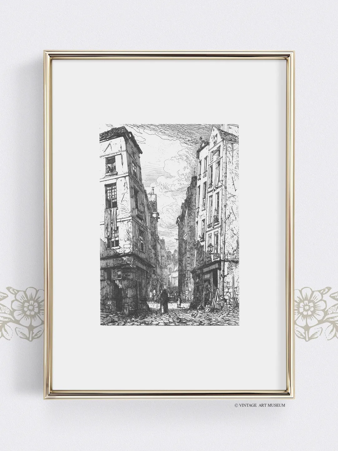 Vintage Sketch French City Paris Print, Old Architecture, Printable Wall Art Decor | 140