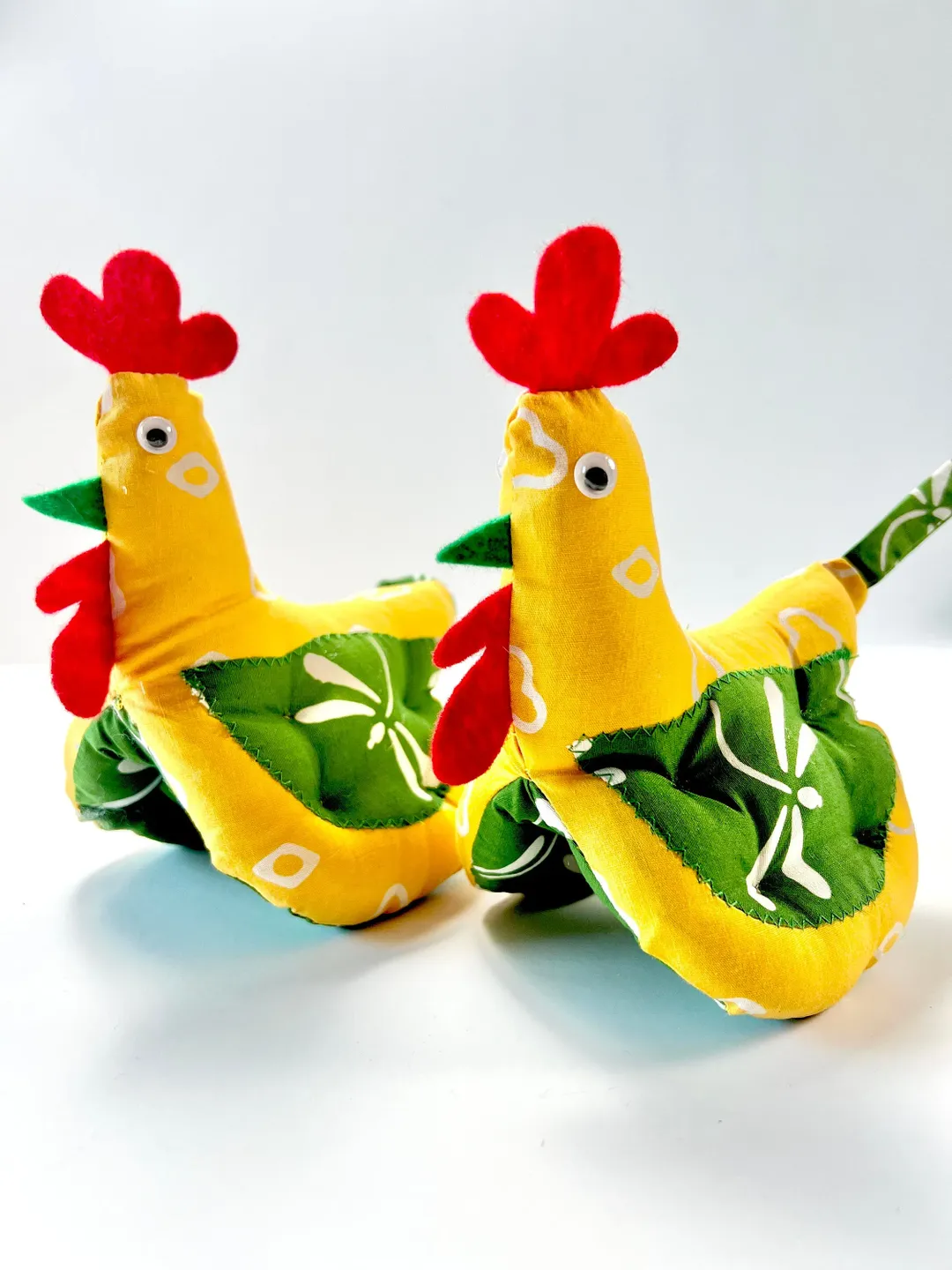 Batik Pot Holders | Chicken Hot Pads in Yellow and Green Batik