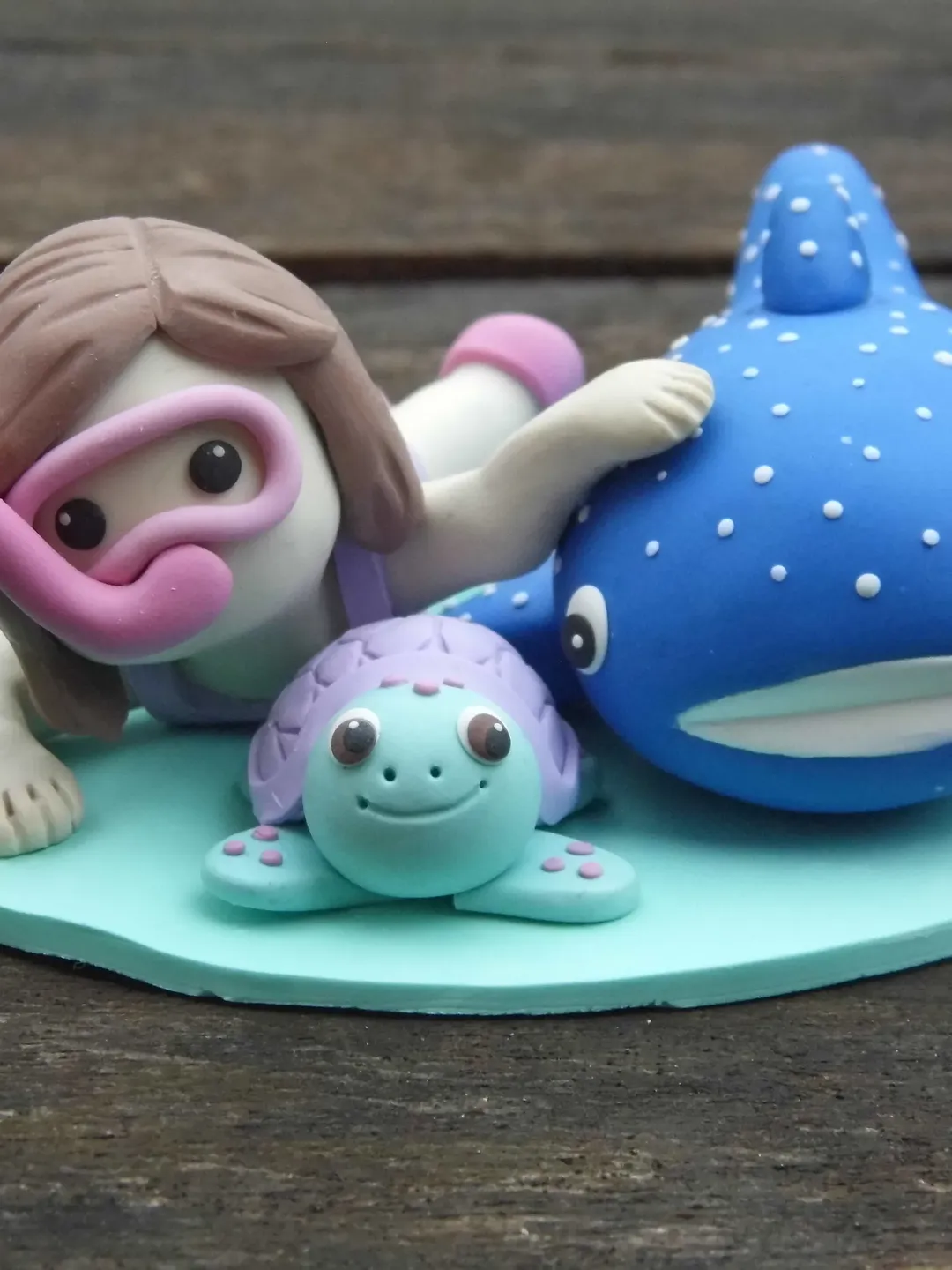 Custom Birthday Cake topper Figurine, Birthday Cake Topper Shark, Cake Topper For Birthday Personalized Under The Sea Snorkeling Girl Topper