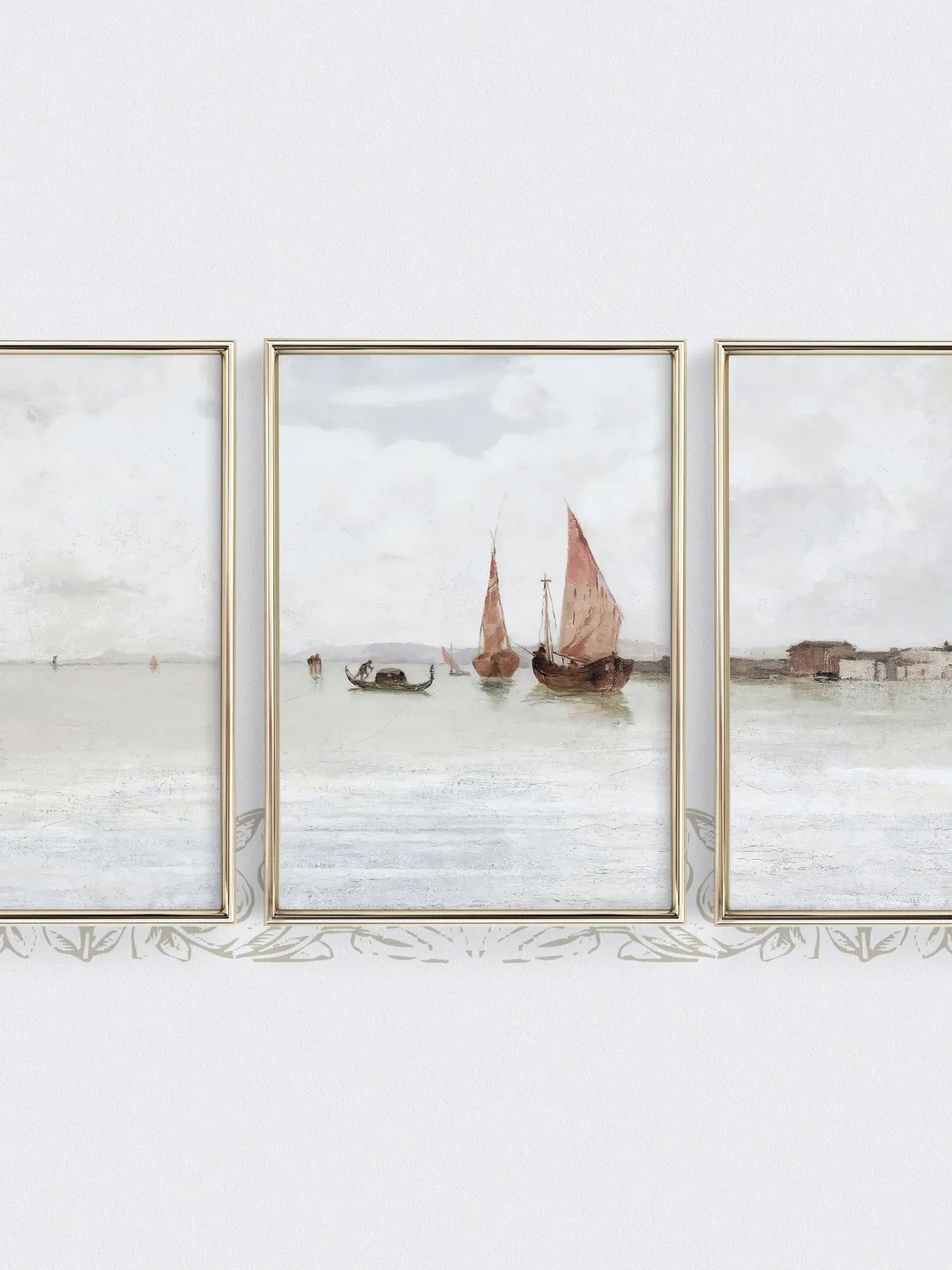 Venice Painting Triptych Wall Art, Italy Set of 3 Vintage Prints, Coastal Printable Decor, Downloadable | 63 S3