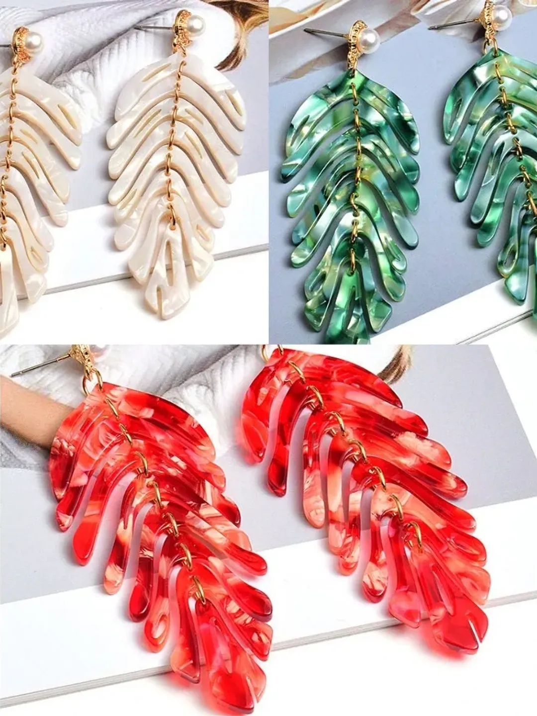 Statement Earrings, Acrylic Leaf Earrings, Summer Dangle Earrings, Holiday Statement Earrings, Tropical Earrings