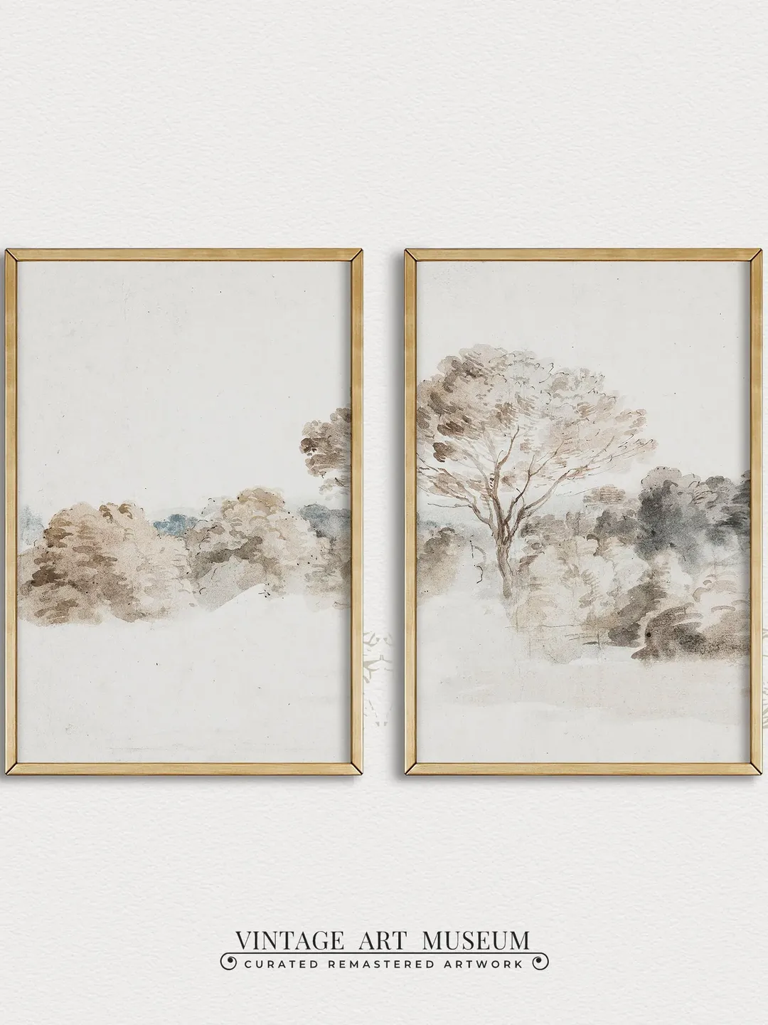 Antique Landscape Watercolor Painting Diptych Art, Vintage Neutral Wall Decor Set Of 2, PRINTABLE Downloadable | 302 S2