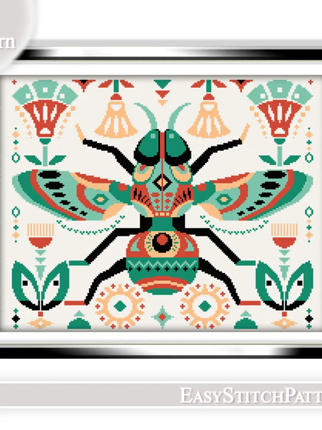 Fly Cross Stitch Pattern. Folk cross stitch. Insects cross stitch. Scandinavian cross stitch.