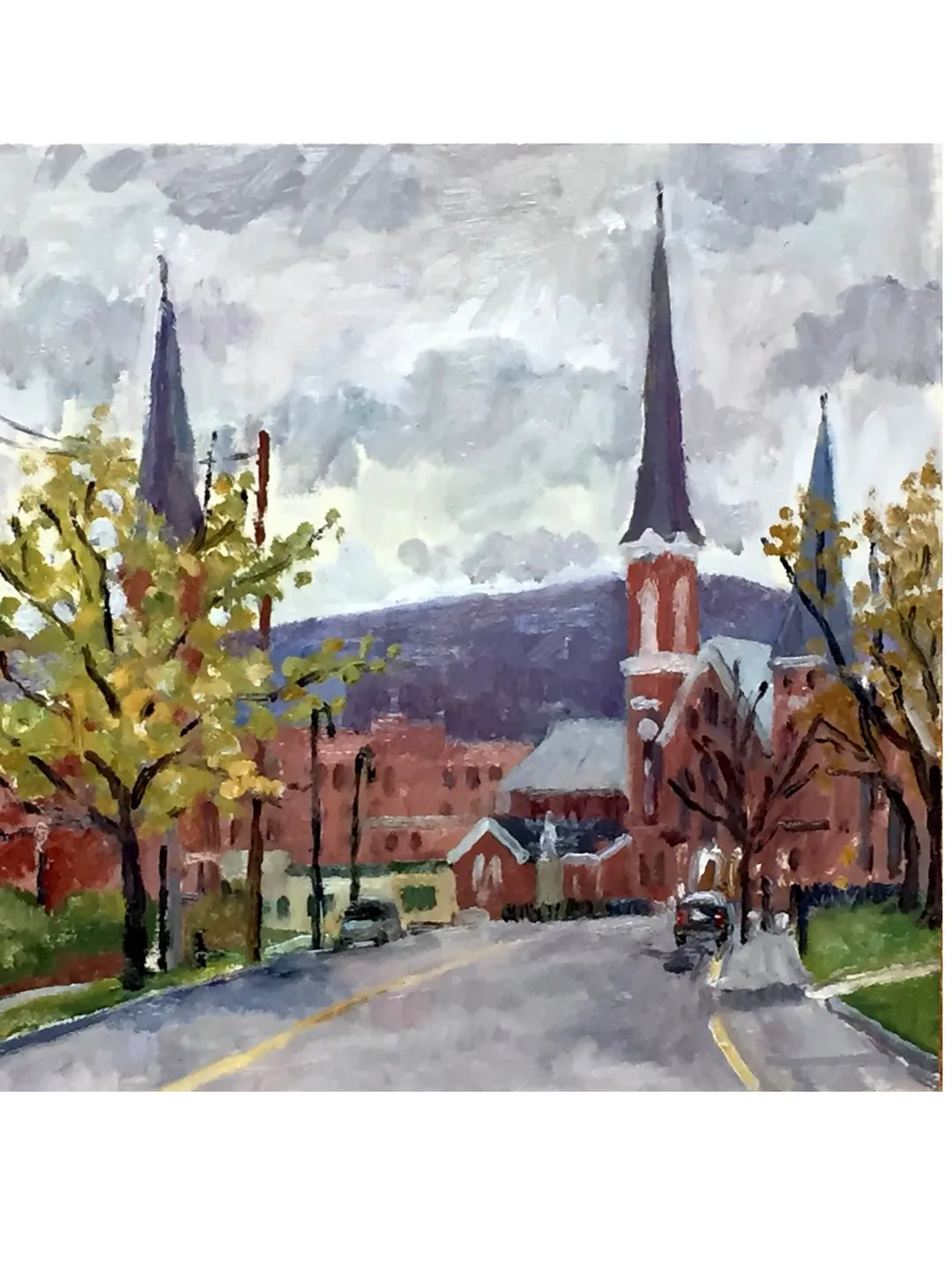 Original New England Landscape Painting -Spring Light/North Adams- 8x8 Oil on Panel, Small Plein Air Impressionist Scene, Signed Original