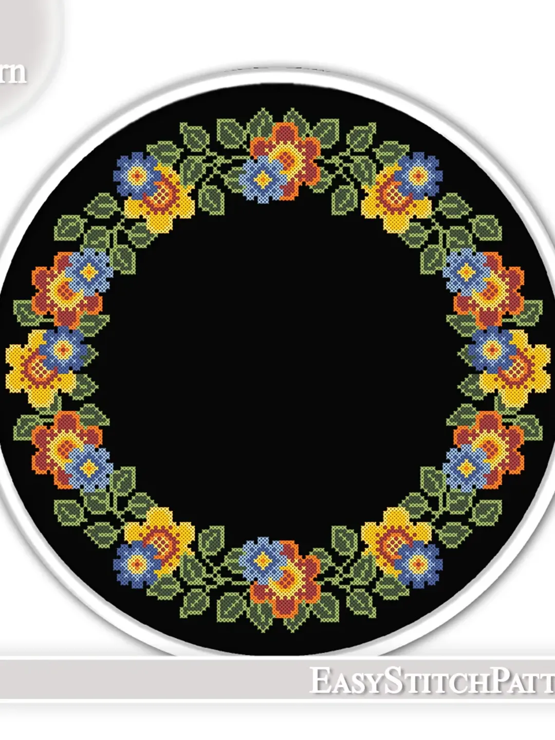 Floral Wreath cross stitch pattern. Traditional cross stitch. Folk cross stitch pattern.
