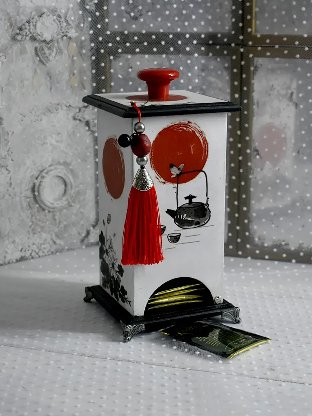 Tea House for Storing Disposable Tea Bags with asian pictures
