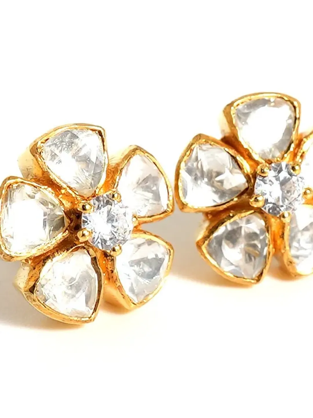 Pave Moissanite Studs, Flower Shape Studs, Uncut Moissanite Studs, Polki Moissanite Earrings, Moissanite Jewelry, 925 Sterling Silver Studs