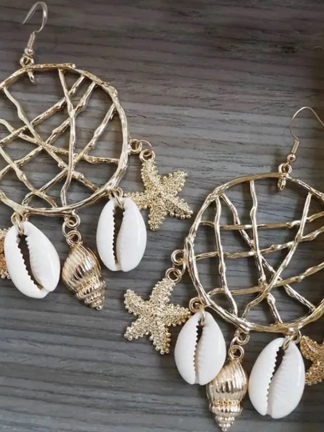 Gold Cowrie Shell Starfish Earrings, cowrie shell earrings, shell earrings, sea shell earrings, starfish earrings, natural beach earrings