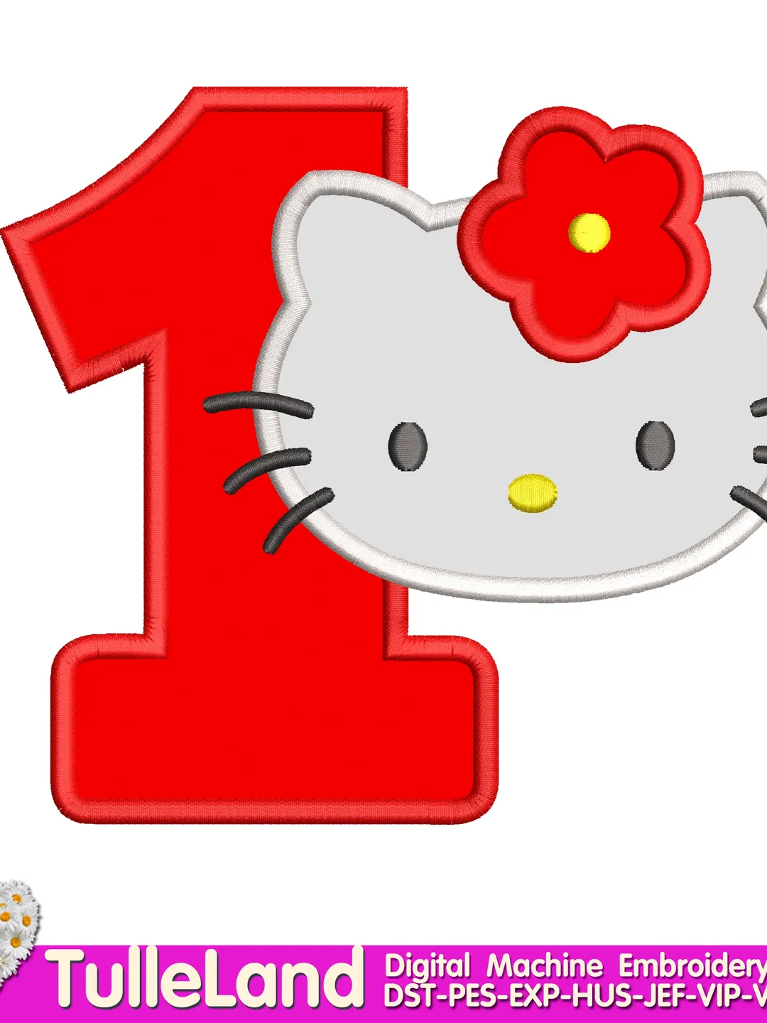 Cat Kitty Birthday first birthday Girl birthday 1st birthday cat Design Applique for Machine Embroidery