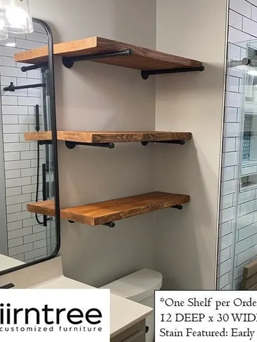 Rustic Wood Industrial Pipe Shelf - *12 inch Deep* | Rustic Wood Shelves | Reclaimed Wood Shelf | Pipe Wood Shelf | Bathroom |  Chic Shelves