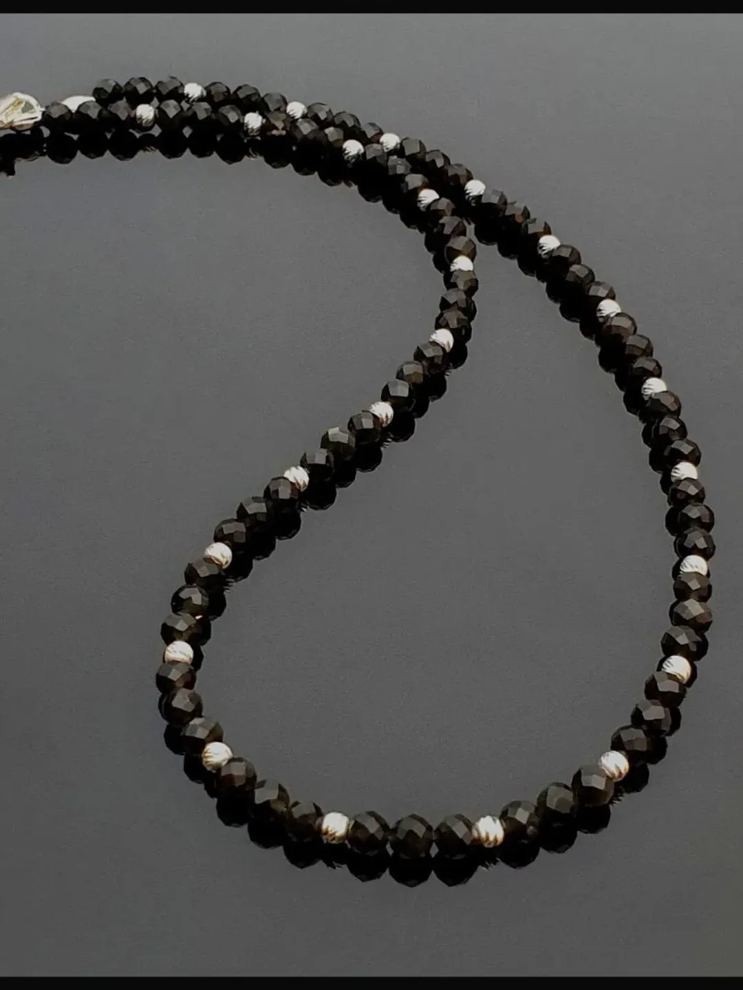 Black Obsidian Necklace, 925 Sterling Silver Jewellery, Charming Accessory, Beaded Necklace, Gifts, Gifts for Women, Basic Design