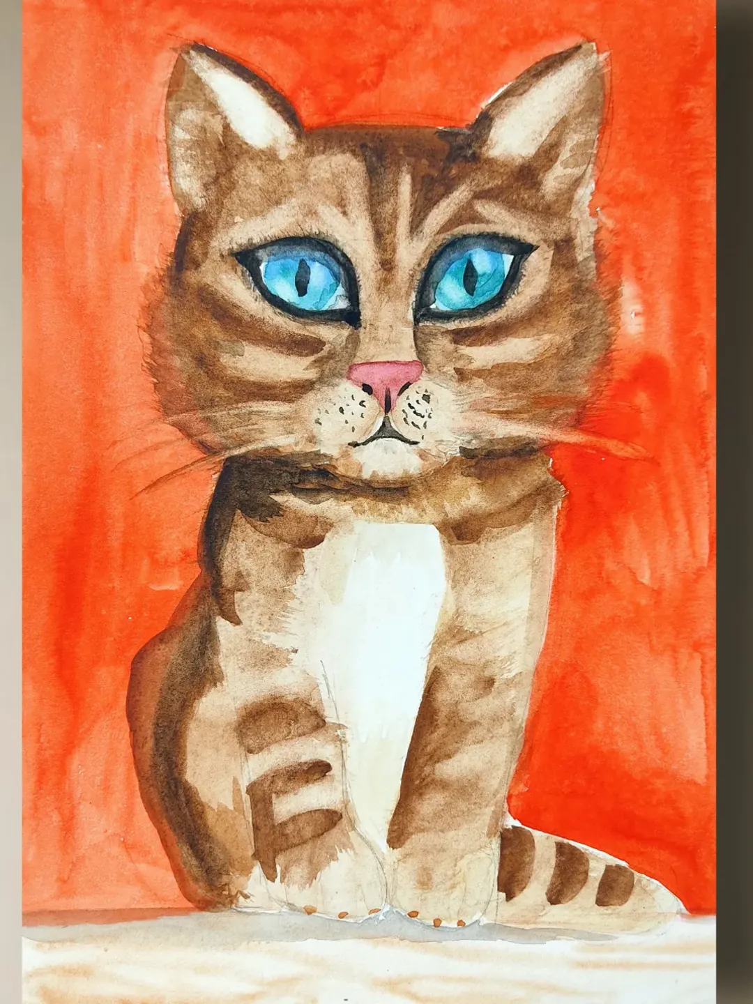 Cat painting tabby brown cat artwork original watercolor art