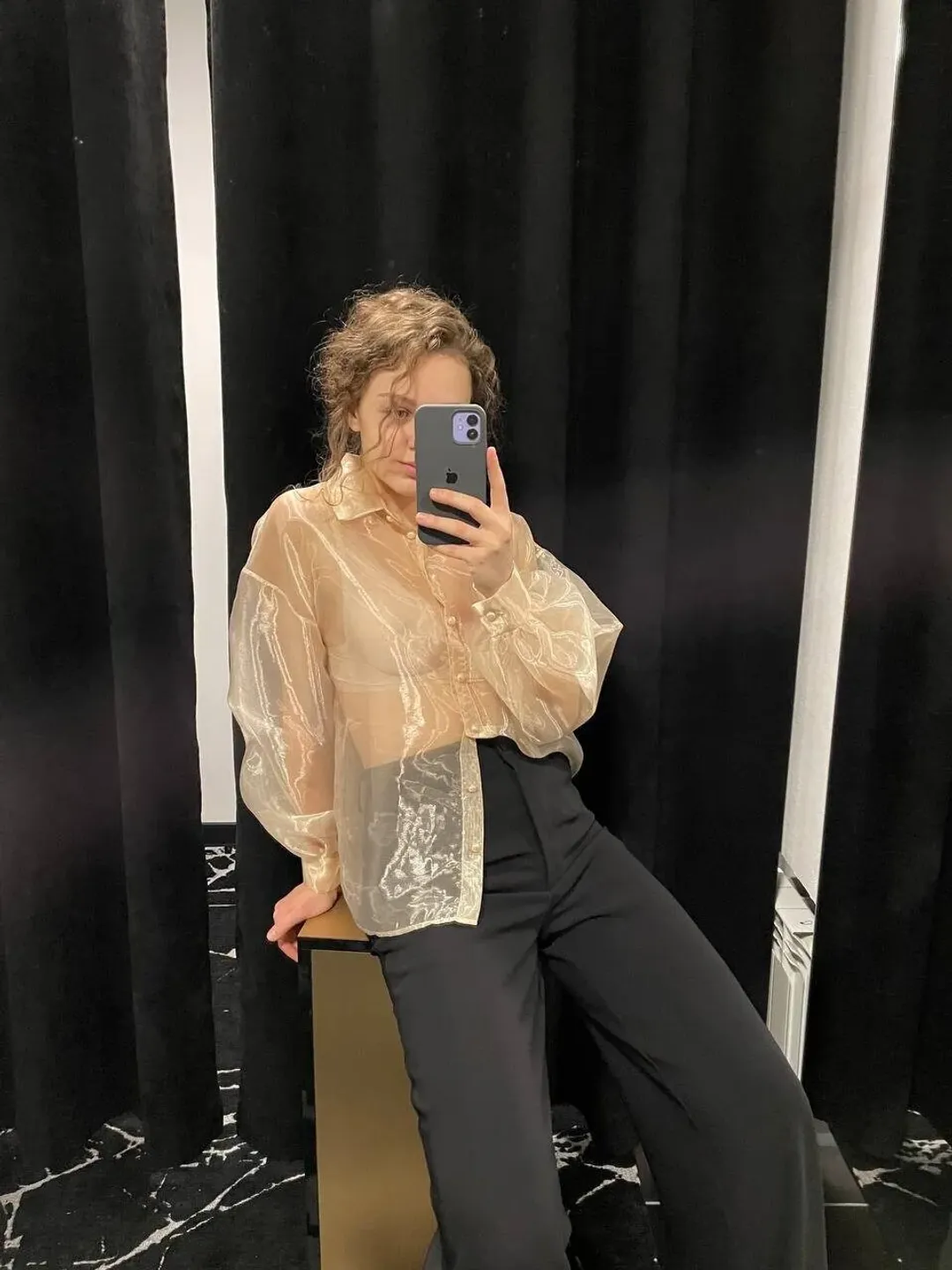 Halloween shirt, Women's shirt of a straight cut, Blouse long sleeves, Transparent Lightweight blouse