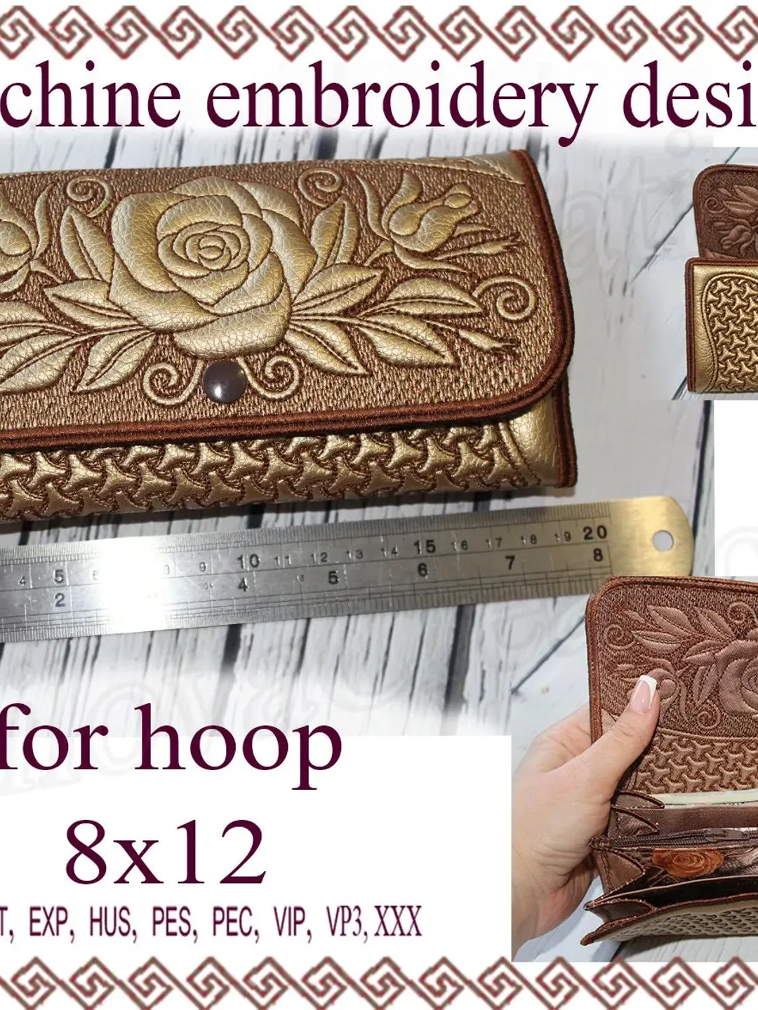 Wallet embroidery designs. In the Hoop purse, phone case, rose Clutch little bag Machine embroidery designs trapunto Case Embroidery Design