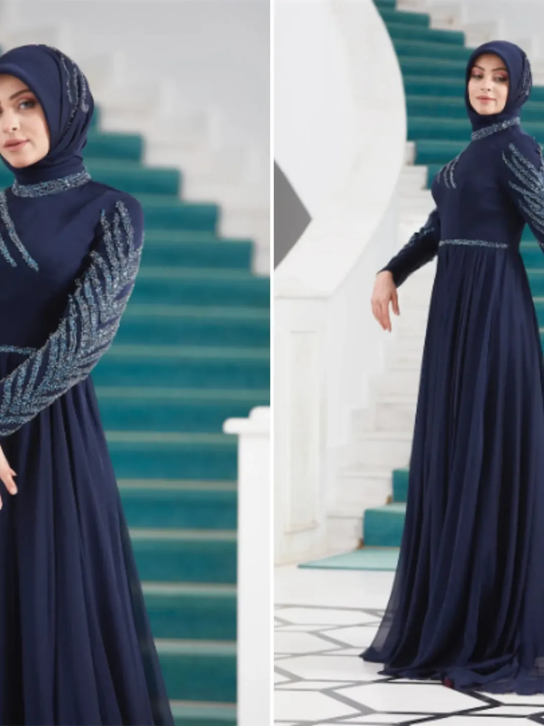 AHUNARE HIJAB - Liz  Navy Blue Chiffon Wedding Dress, Muslim Evening Gown, Nikah, Islamic Wedding, Engagement, Bridesmaid,