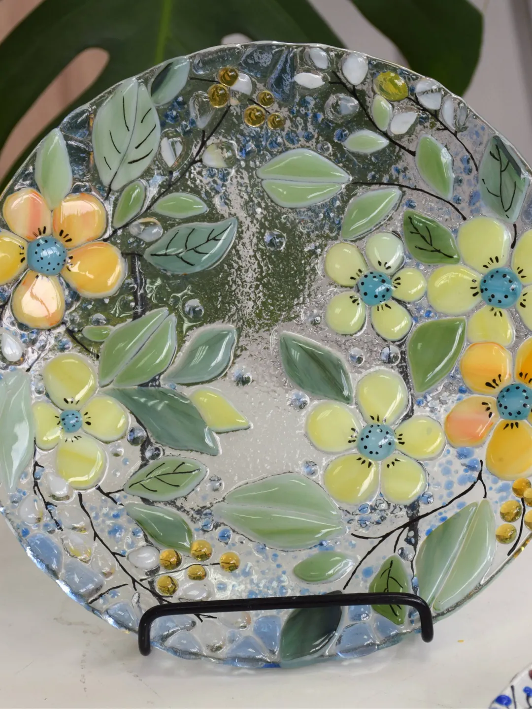 Fused glass flowers plates - Fused glass art - Dessert plates with