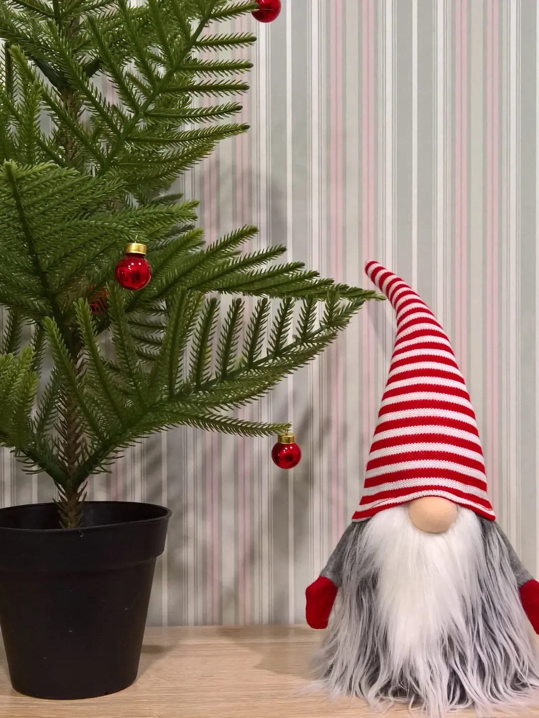 Christmas Gnome in striped hat, Nordic Xmas Home Decoration Scandinavian Tomte
