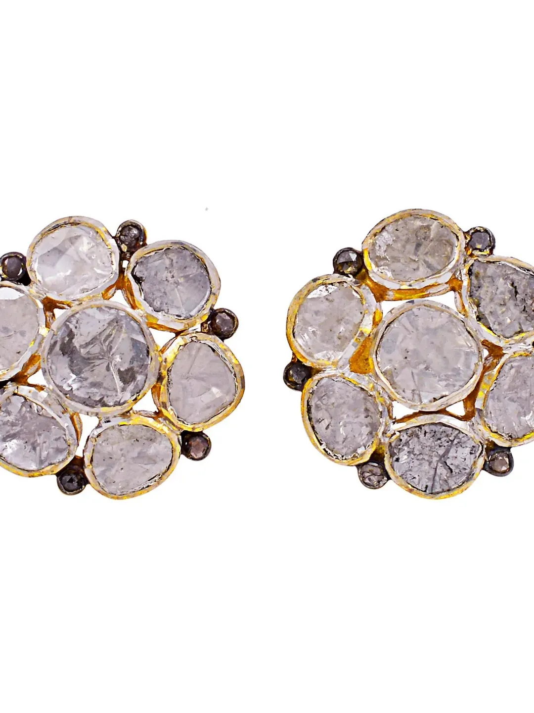 Polki Diamond Studs, Flower Shape Studs, Sterling Silver Stud, Antique Earrings, Polki Earrings, Diamond Earrings, Push Back Studs