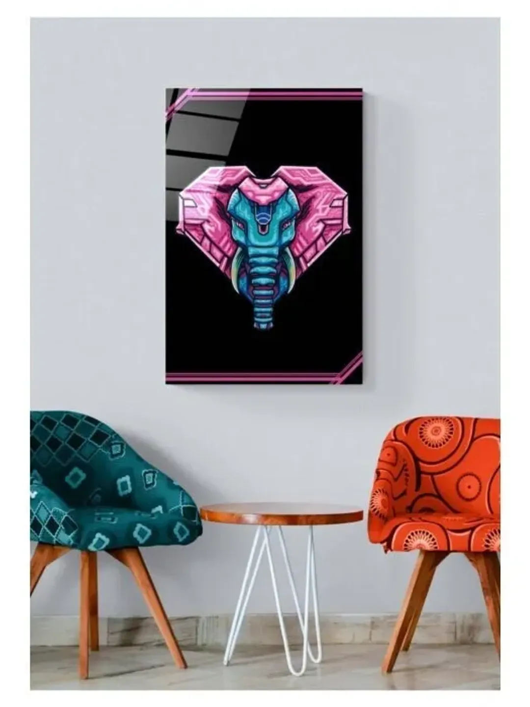 Digi-art Neon Elephant Tempered Glass Printing Wall Art , Natural And Vivid Wall Decor , Modern Wall Art, Extra Large Wall Art