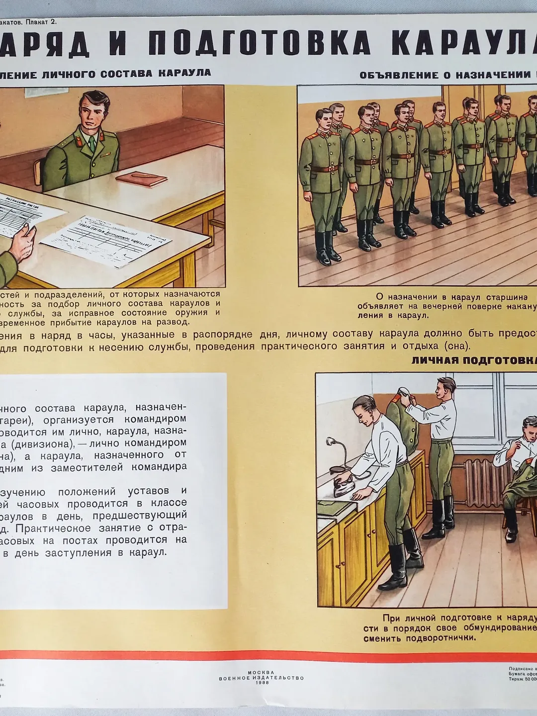 Soviet Military Poster 1988 Outfit and preparation of the guard Original Russian Military Poster Soldier Instructions