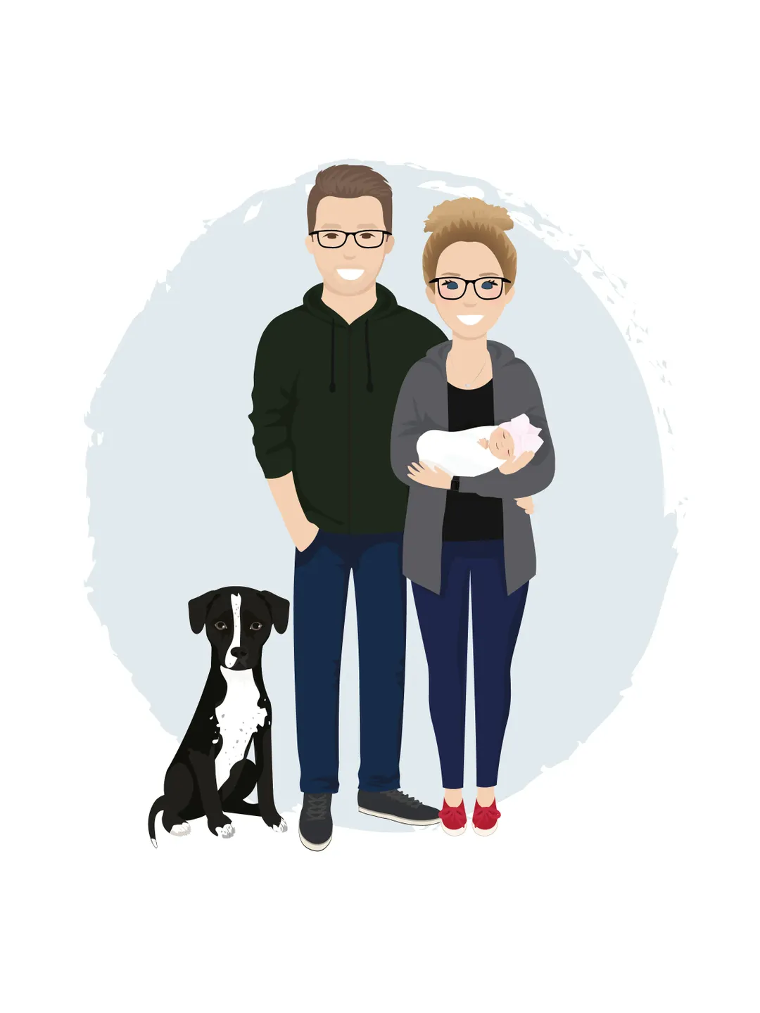 Custom family Portrait, Custom couple Portrait with pet, simple portrait, Christmas portrait