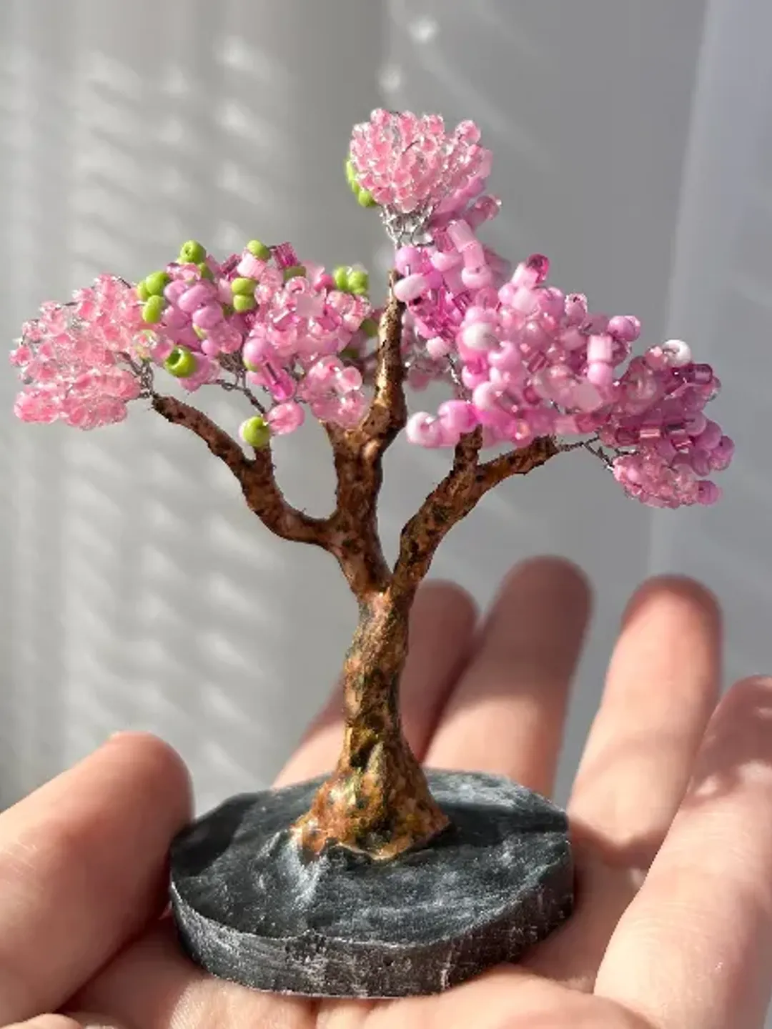 Handmade miniature artificial beaded bonsai tree pink cherry blossom