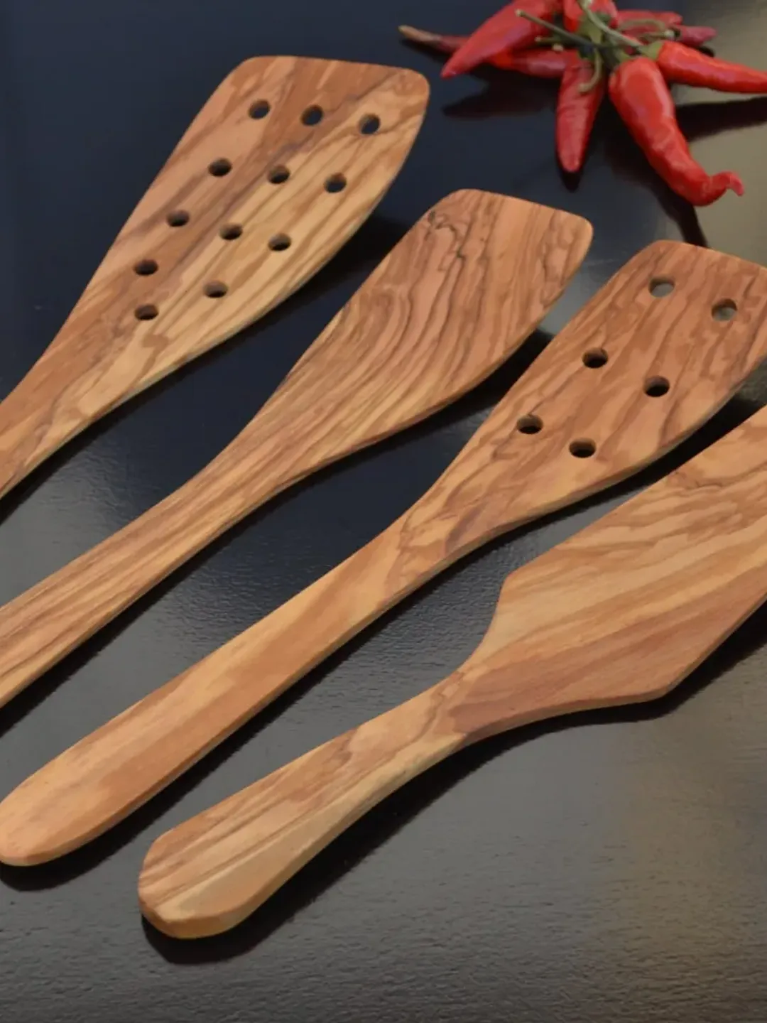 Olive Wood Utensils Handmade- Lot  of 4 different Spatulas handcrafted in Albania