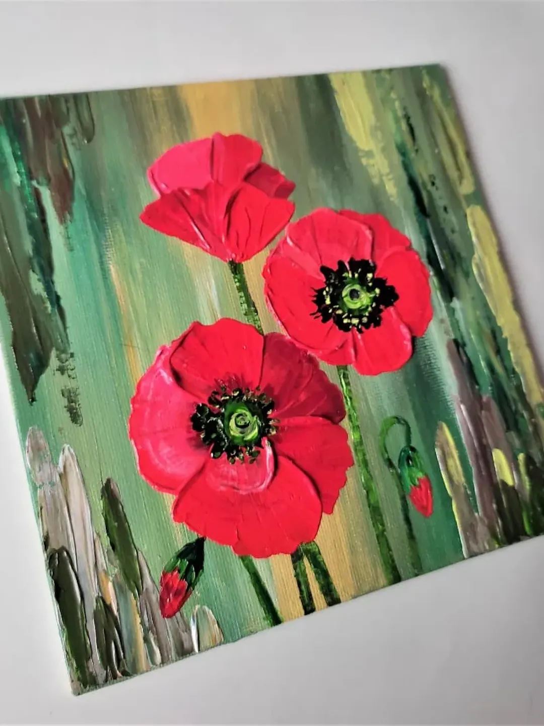 Poppy painting original art, Red poppies impasto painting wall decor ...
