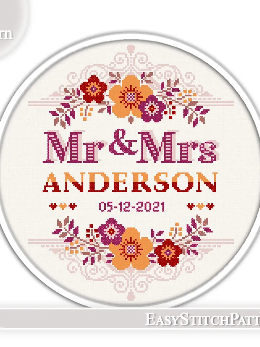 Wedding cross stitch pattern. Flower border cross stitch pattern. DIY. Floral Wreath.