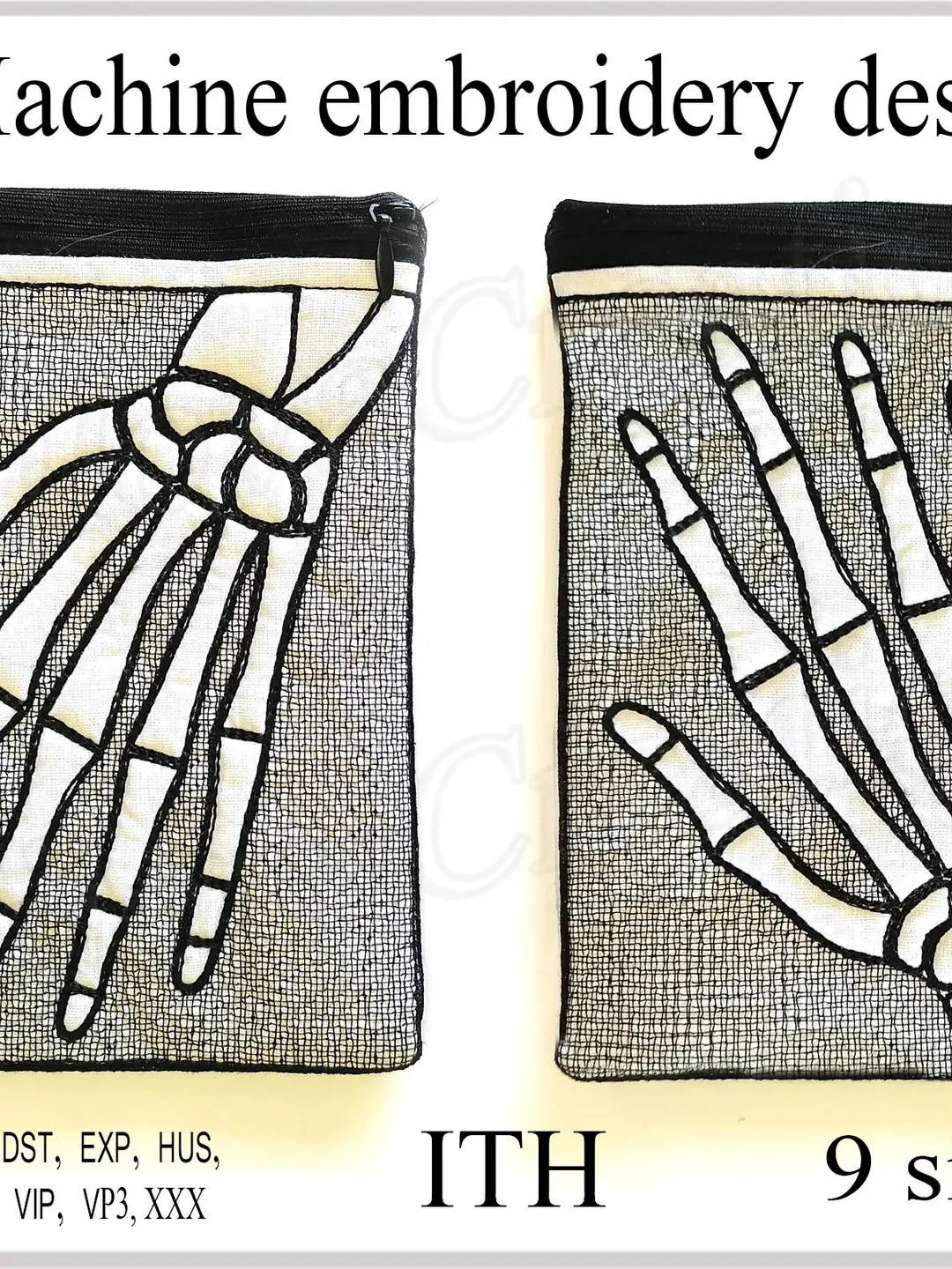In the hoop zipper bag Machine embroidery designs ITH project Skeleton arm cosmetic bags Instant Download