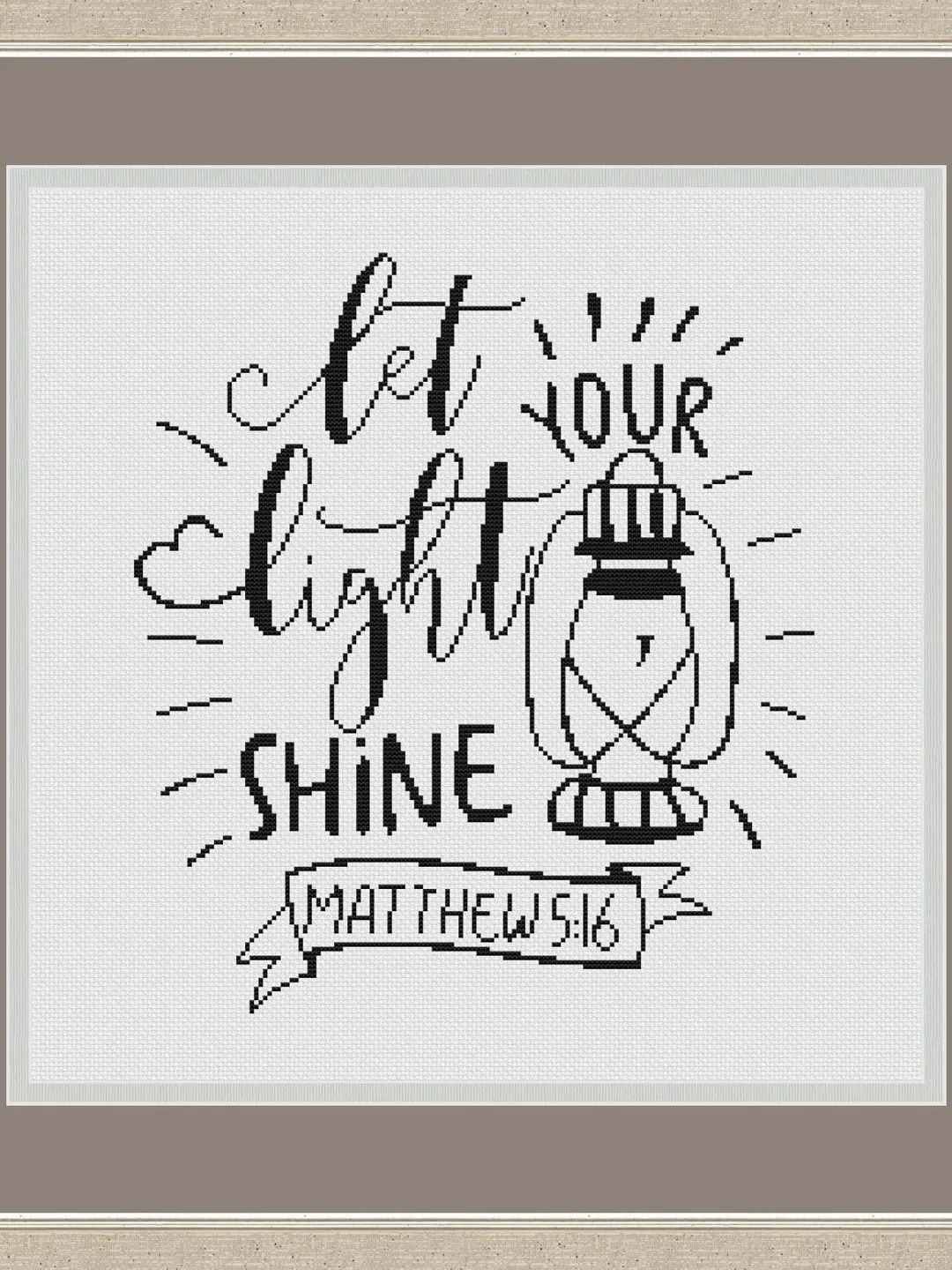 Bible cross stitch pattern "Let your light shine", Bible verse cross stitch pattern, Religious catholic xstitch chart