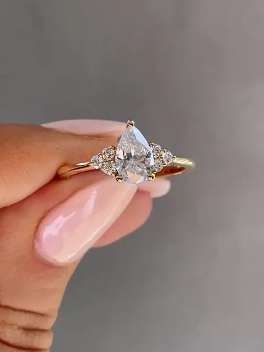 Pear Cut Moissanite 9x6mm 1.50ct. With Side Stone Design Wedding Ring,Valentine Gift,Gift For Her,Anniversary Ring,Perfect gift for Her.