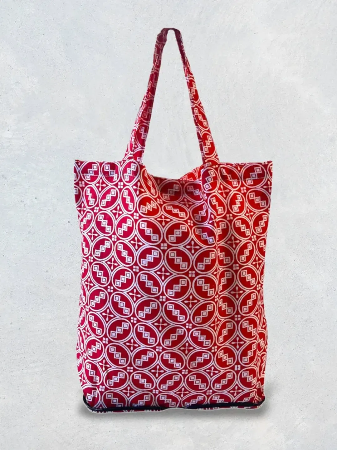 Foldable Tote | Red Batik Tote | Foldable Shopping Bag | Batik Grocery Bag | Boho Chic Cotton Tote