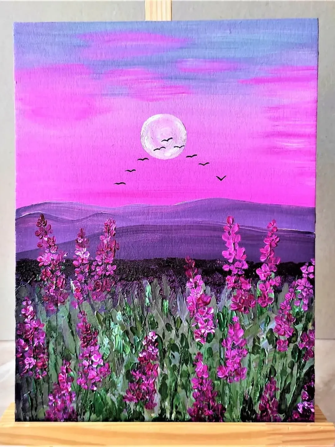 Wildflowers acrylic painting, Landscape art, Sunset scenery painting, Floral paintings, Bright floral wall art