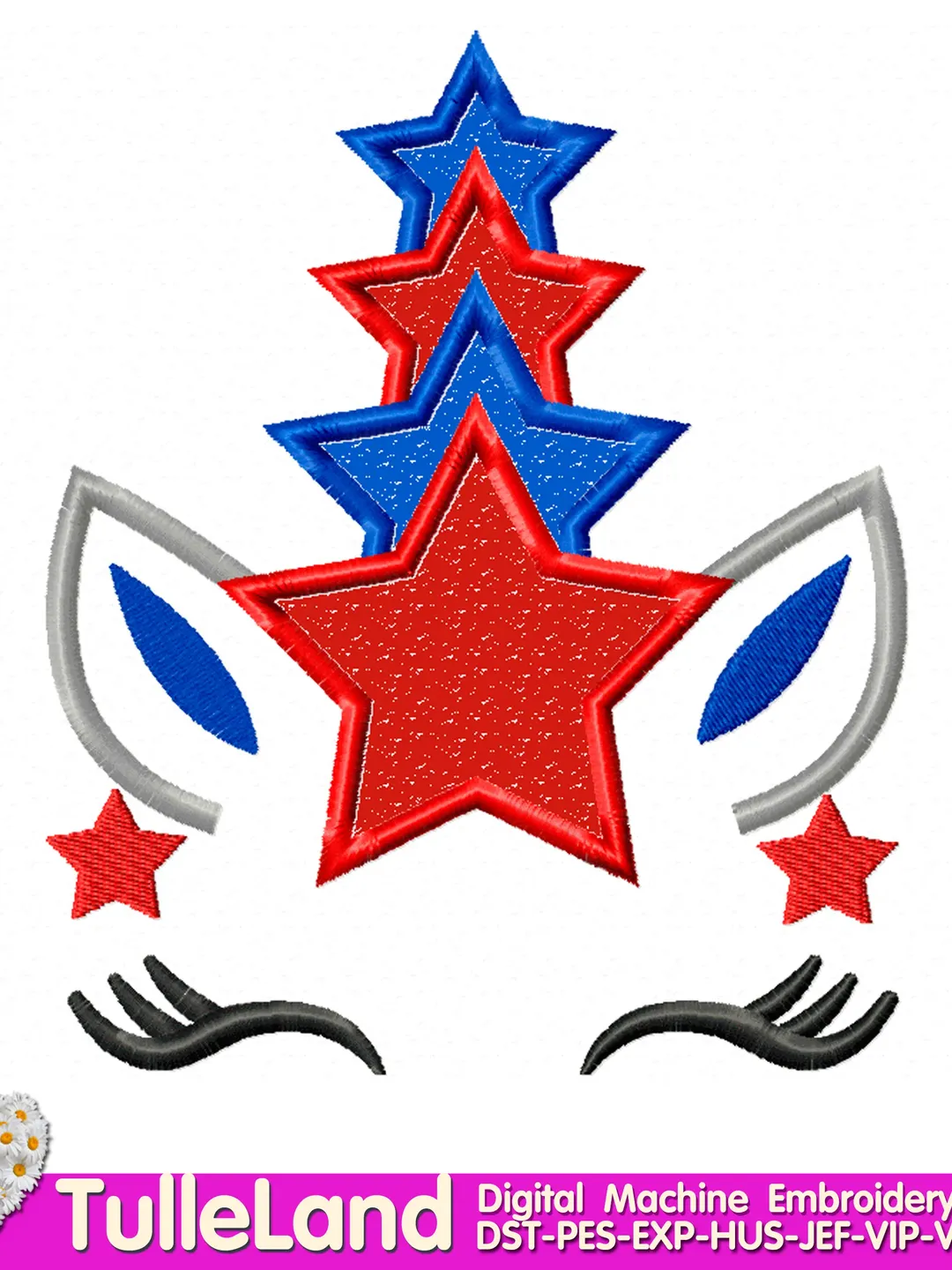 Patriotic Unicorn applique Machine embroidery design