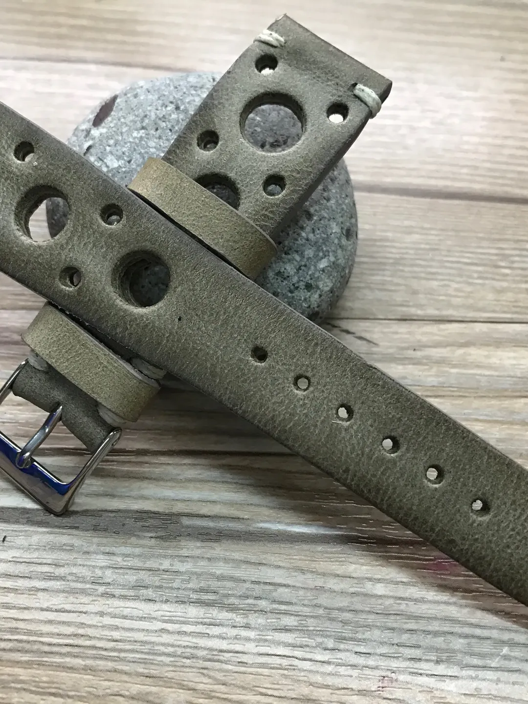 Leather watch band, leather watch strap, Vintage Gray watch band, Rally Leather Watch strap, Racing watch band - 19/20mm lug, FREE SHIPPING