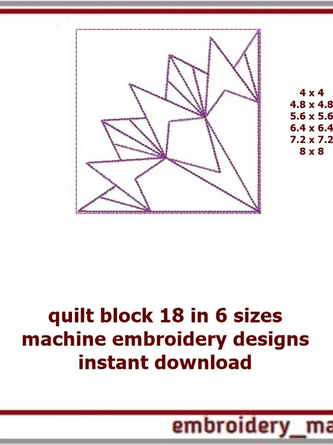 Quilt block 18 machine embroidery designs, Instant download