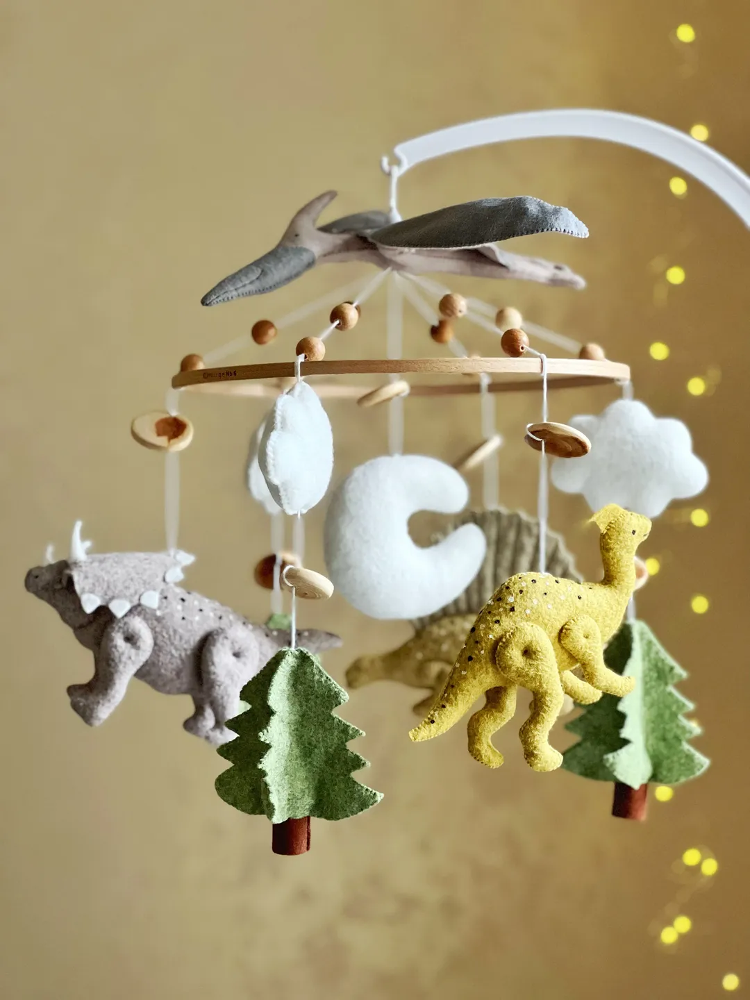 Dinosaurs baby mobile crib Musical felt mobile boy Baby shower gift