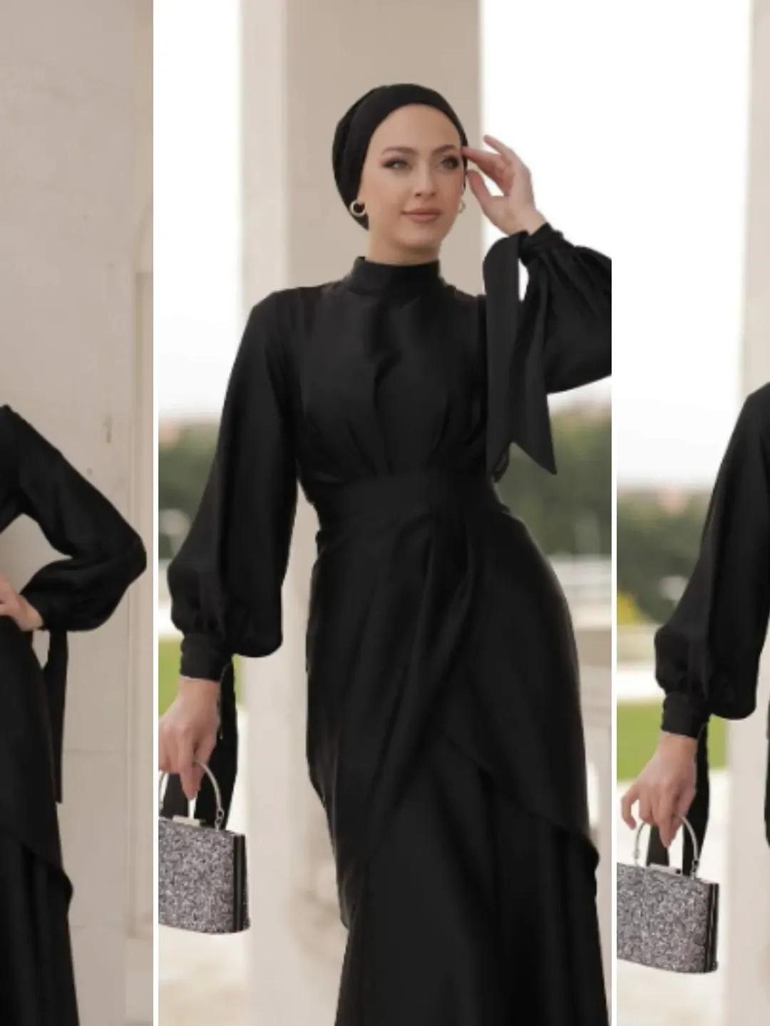 AHUNARE HIJAB - Afra  Black Satin Wedding Dress, Muslim Evening Gown, Nikah, Islamic Wedding, Engagement, Bridesmaid,